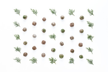 Shapes and lines with the fruits of the cypress