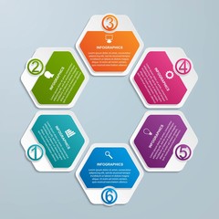 Hexagon options infographics template. Infographics for business presentations or information banner.