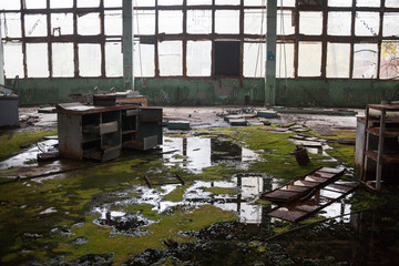 Inside the ruined and abandoned industrial plant