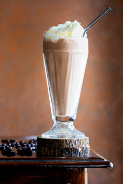 Homemade Mocha Frappe with Whipped Cream and Chocolate Sauce.