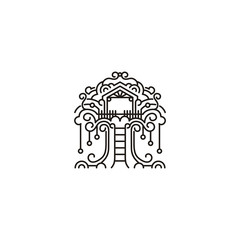 Artistic Batik Line Drawing Tree House Logo Design
