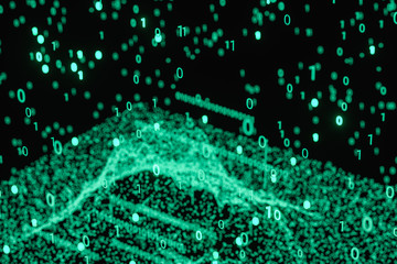 Glowing binary digit with dark background, 3d rendering