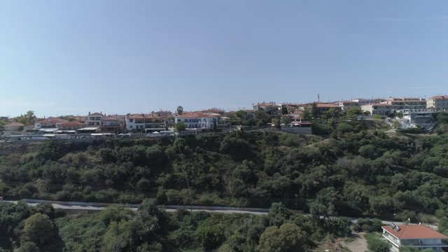 Aerial view of Afitos - traditional village in Kassandra, Halkidiki. Greece. 4K