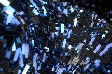Obraz premium Tunnel made of blocks, technology background, 3d rendering.