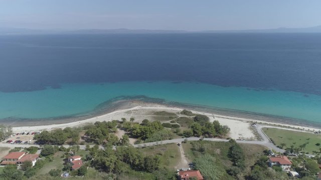 Aerial view of Afitos - traditional village in Kassandra, Halkidiki. Greece. 4K