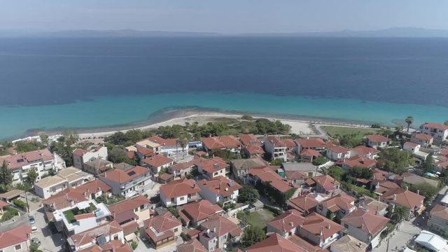 Aerial view of Afitos - traditional village in Kassandra, Halkidiki. Greece. 4K