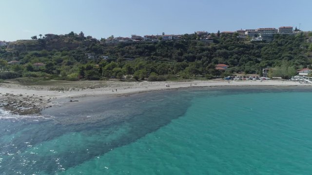 Aerial view of Afitos - traditional village in Kassandra, Halkidiki. Greece. 4K