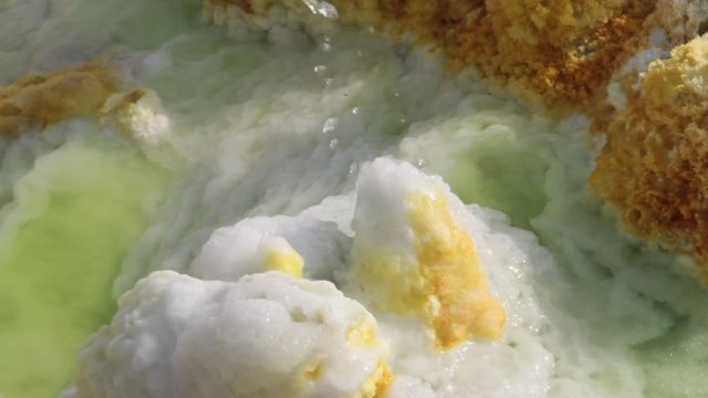 Dallol Sulphur springs and pools Danakil Depression Ethiopia. The Sulphur springs create the unearthly colourful and beautiful landscape