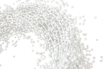 A mass of flowing spheres with white background, 3d rendering.