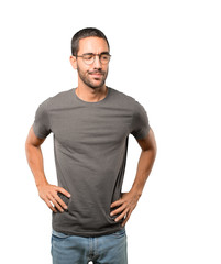 Serious young man with a gesture of disappointment