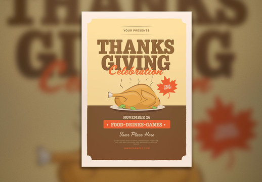 Thanksgiving Event Flyer Layout with Turkey Dinner Illustration