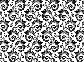 Flower pattern. Seamless white and black ornament. Graphic vector background. Ornament for fabric, wallpaper, packaging