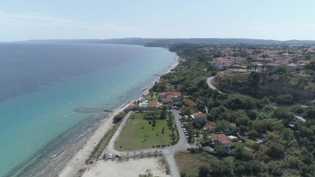 Aerial view of Afitos - traditional village in Kassandra, Halkidiki. Greece. 4K