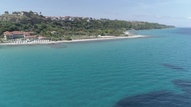Aerial view of Afitos - traditional village in Kassandra, Halkidiki. Greece. 4K
