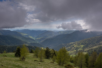 Landscapes of the French Alps, mountains, peaks, approximately 1,500 meters above sea level. Cote d'Azur, near the ski town of Col de Turini (Le col de Turini)