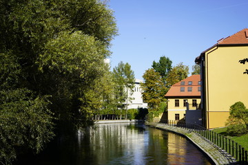 Fototapeta premium Bydgoszcz, Poland - September 2019: View of the city water canal of the Brda River in the city center. City architecture.