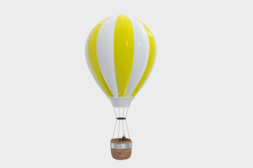 Fototapeta premium Yellow hot-air balloon with white background, 3d rendering.