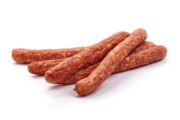 Dried pork sausages, isolated on white background