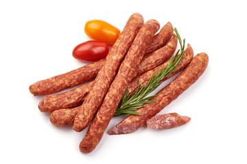 Smoked pork sausages, isolated on white background