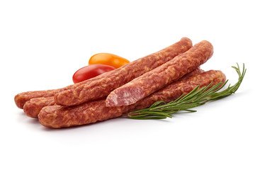Dried pork sausages, isolated on white background