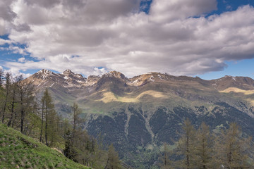 Landscapes of the French Alps, mountains, peaks, approximately 1,500 meters above sea level. Cote d'Azur, near the ski town of Col de Turini (Le col de Turini)