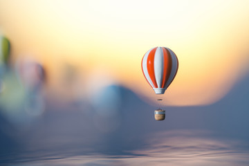 Hot air balloon flying over the ocean, 3d rendering.