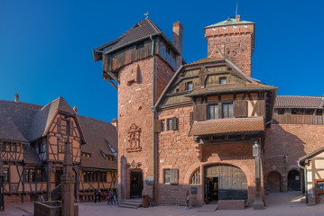 Orschwiller, France - 09 19 2019: Walls and dungeons of the castle of Haut-Koenigsbourg