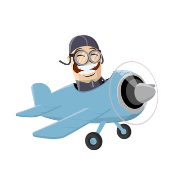 funny asian cartoon man flying in a plane