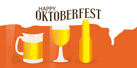 Oktoberfest poster with a beer glasses and bottle - Vector