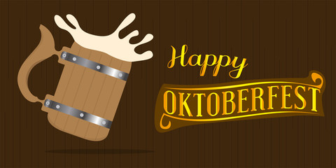 Oktoberfest poster with a foamy beer barrel - Vector