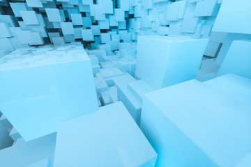 The room made of cubes, in three-dimensional space, 3d rendering.