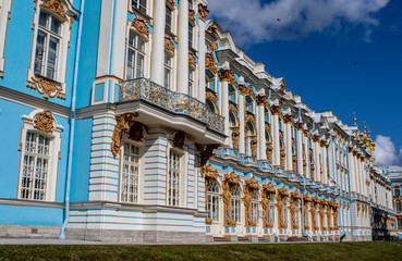 Facade of Catherine palace in Tsarkoe Selo, Pushkin, Saint Petersburg, Russia