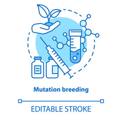 Mutation breeding concept icon. Bioengineering and biotechnology idea thin line illustration. Genetical modification and plant selection. Vector isolated outline drawing. Editable stroke