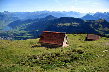 Panoramic landscape view from Rigi Kulm, Mount Rigi in Switzerland