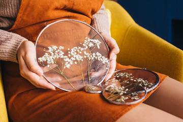 Picture of real plants between the glasses. Herbarium.
