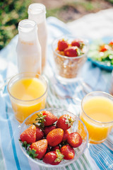 Summer picnic. Basket with food. 