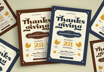 Thanksgiving Dinner Flyer Layout with Illustrative Elements