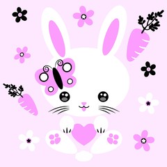 Obraz na płótnie Canvas Bunny Kawaii Pink Cute Character Vector Illustration 