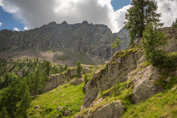French Alps, Valley of Miracles, pristine nature. National Nature Park of France Mercantour