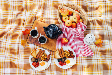 Summer picnic. Basket with food. 