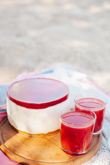 Morning picnic in the park. Tasty food. Snacks and fruits. Picnic basket. Lifestyles