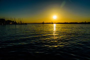 View on a Nile river at sunset. Luxor, Egypt