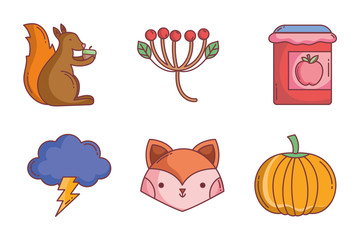 hello autumn design icons collection