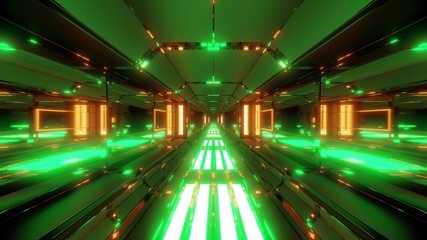 Fototapeta na wymiar futuristic glowing scifi data tunnel corridor with nice reflections 3d rendering wallpaper background