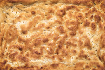 Close-up of oven baked Focaccia filled with Cheese