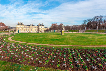 Luxembourg Garden (Jardin du Luxembourg) in Paris, France. Winter time.