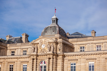 Fototapeta na wymiar Facade of Luxembourg Palace in Jardin du Luxembourg, Paris.