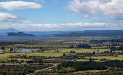 Fototapeta na wymiar aerial view of Taupo lake, north island, New Zealand