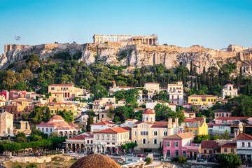 Plaka neighborhood and the Acropolis of Athens, Greece