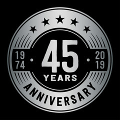45 years anniversary logo template. Forty-five years logo. Vector and illustration.